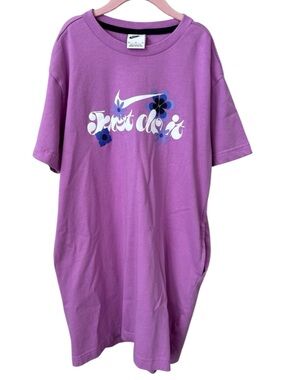 Nike Lavender Graphic 'Just Do It' Dress with Blue Floral Accents Size M